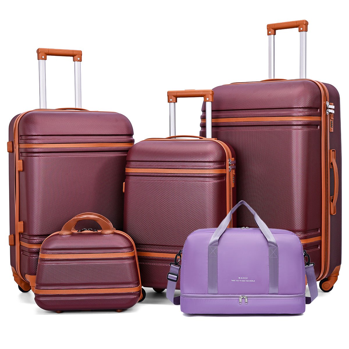 Set of Four High-End Designed Luggage Pieces, Rolling Suitcase & Handbag