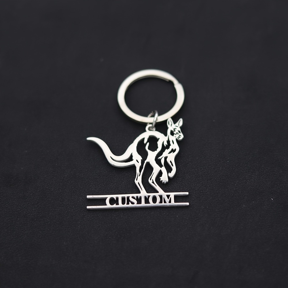 TEMU Personalized Laser-engraved Stainless Steel Kangaroo Keychain - Custom Text & Animal Silhouette, Couples' Weddings/anniversaries/graduation