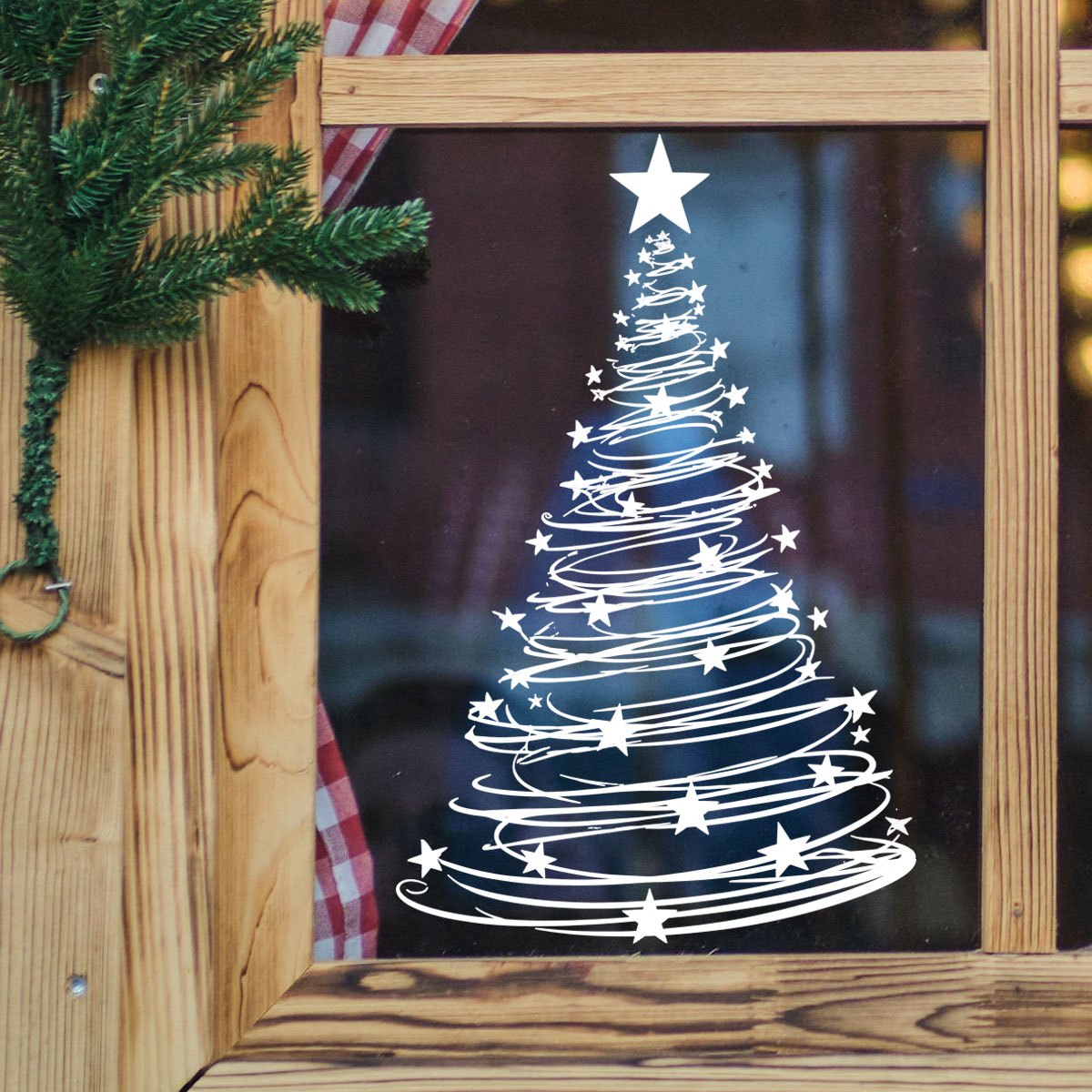 TEMU Decoración creativa de navideño: pegatinas de estrellas y árbol de Navidad para ventana, decoraciones de pared y ventana para exhibición en el