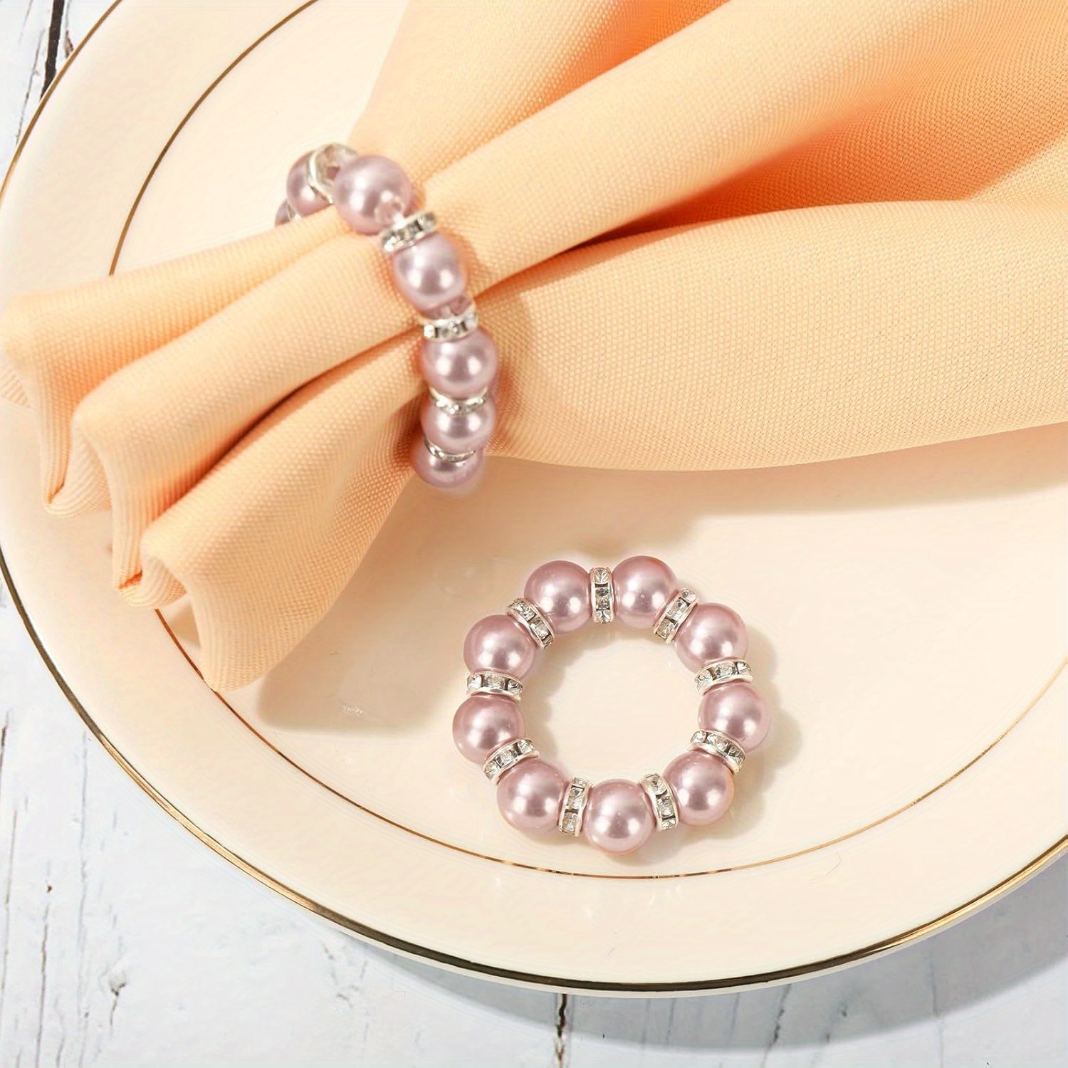 

24pcs Rose Napkin Rings Stretched Pearl Beaded Napkin Holder Pearl Napkin Holder Buckles Dinner Table Ring For Wedding Birthday Valentine's Day