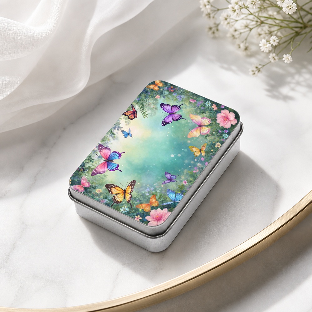 TEMU Floral Rectangular Tin Box With Lid, Vintage Boho Metal Storage Container, Decorative Keepsake Gift Box For Women, Jewelry, , And Crafts