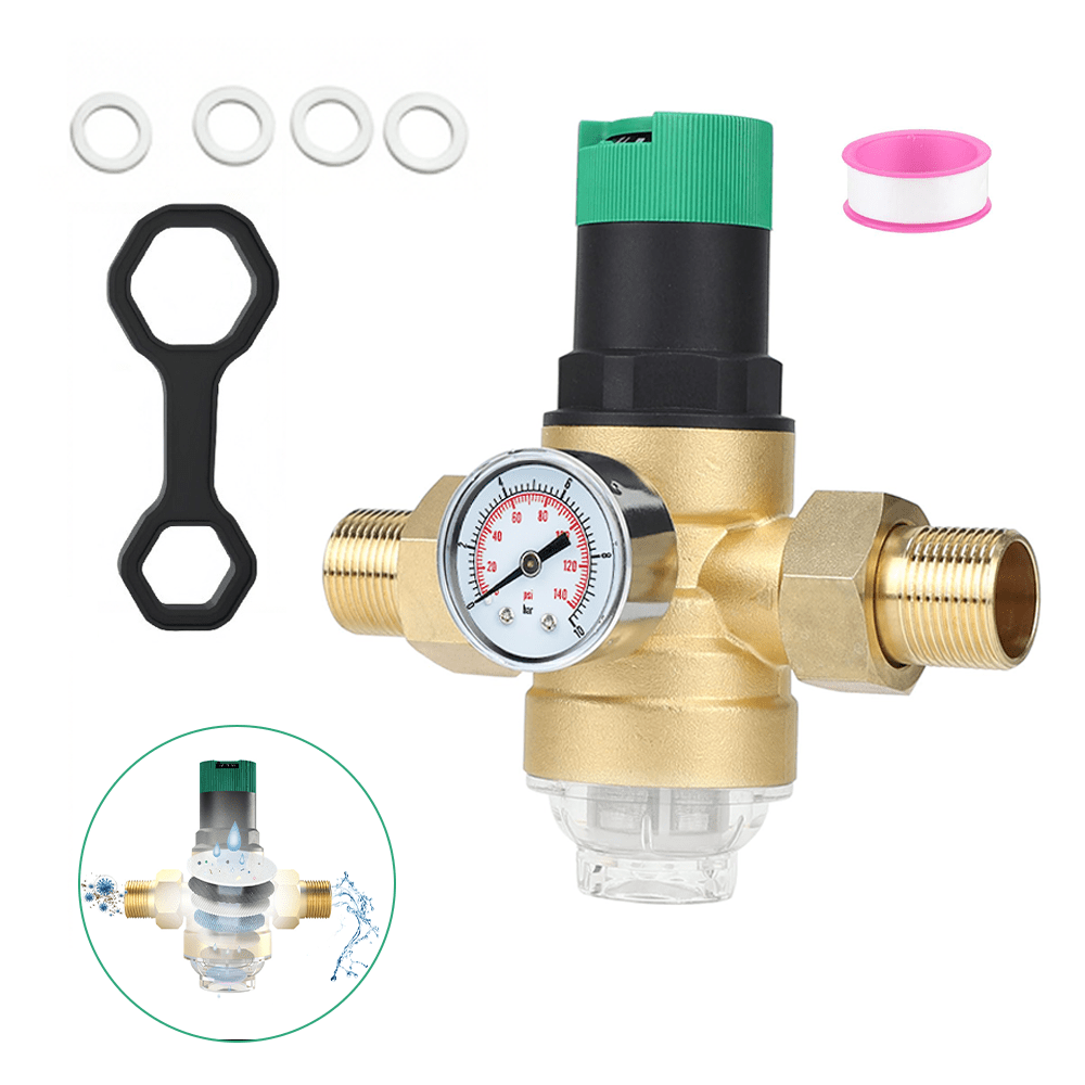 Image of 1 Set Brass Water Pressure Reducing Valve 3/4' Dn20, Pressure Regulator With Pressure Gauge And Strainer Filter For Home Pipeline
