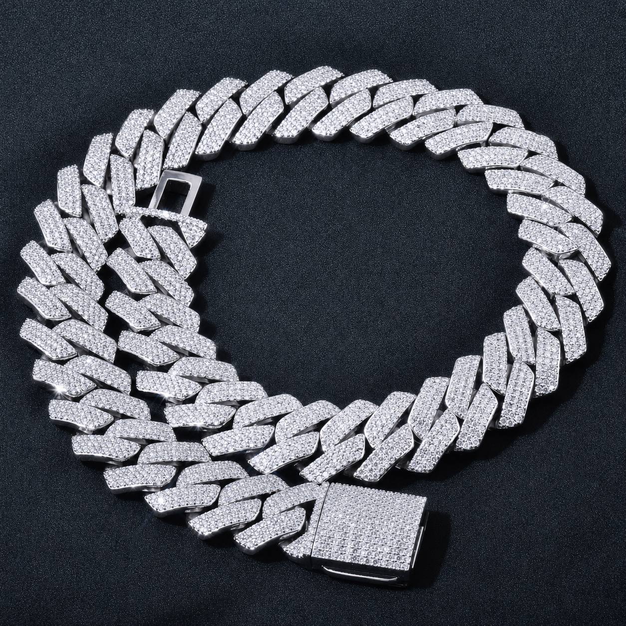 925 Sterling Silver Cuban Chain Necklace with Moissanite