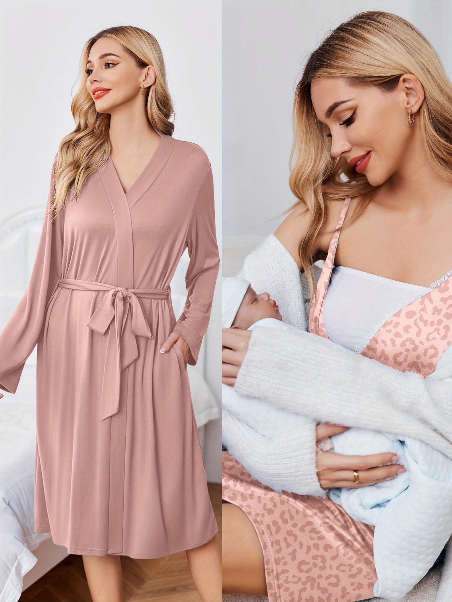 Maternity Sleepwear Nursing Pajama Set With Robe Comfy Stylish