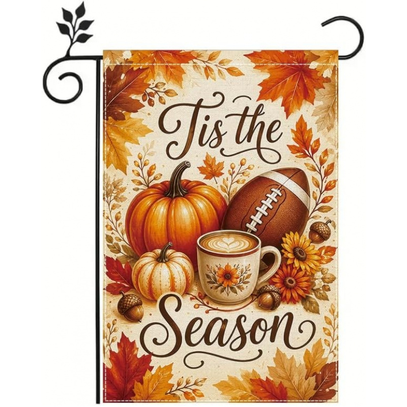 TEMU Garden Flag 12x18 Inch, Fall Pumpkin Coffee Football Yard Flag Double Sided Outdoor Decorative Flag For Lawn Patio Porch, Autumn Seasonal Garden