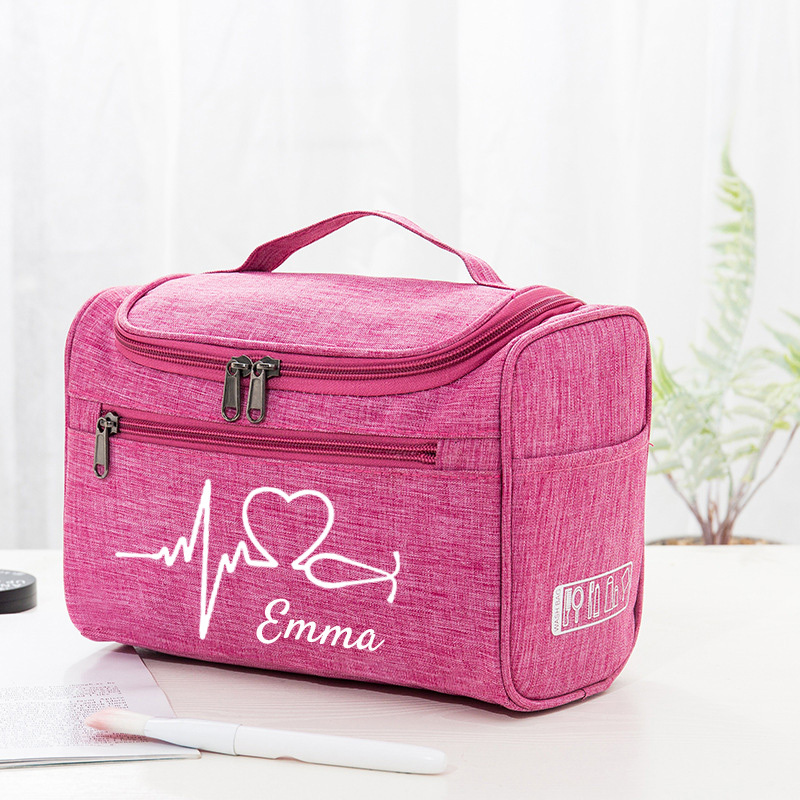 TEMU Trousse de toilette personnalisée avec imprimé ECG de de cœur, organisateur de maquillage portable sur le thème médical pour les de , pochette à