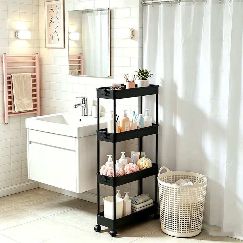 TEMU Utility Slim Storage Cart, 3/4 Tier Small Rolling Kitchen Laundry Room Cart, Thickened Plastic, Narrow Bathroom Storage, Bathroom Shelves, Fits