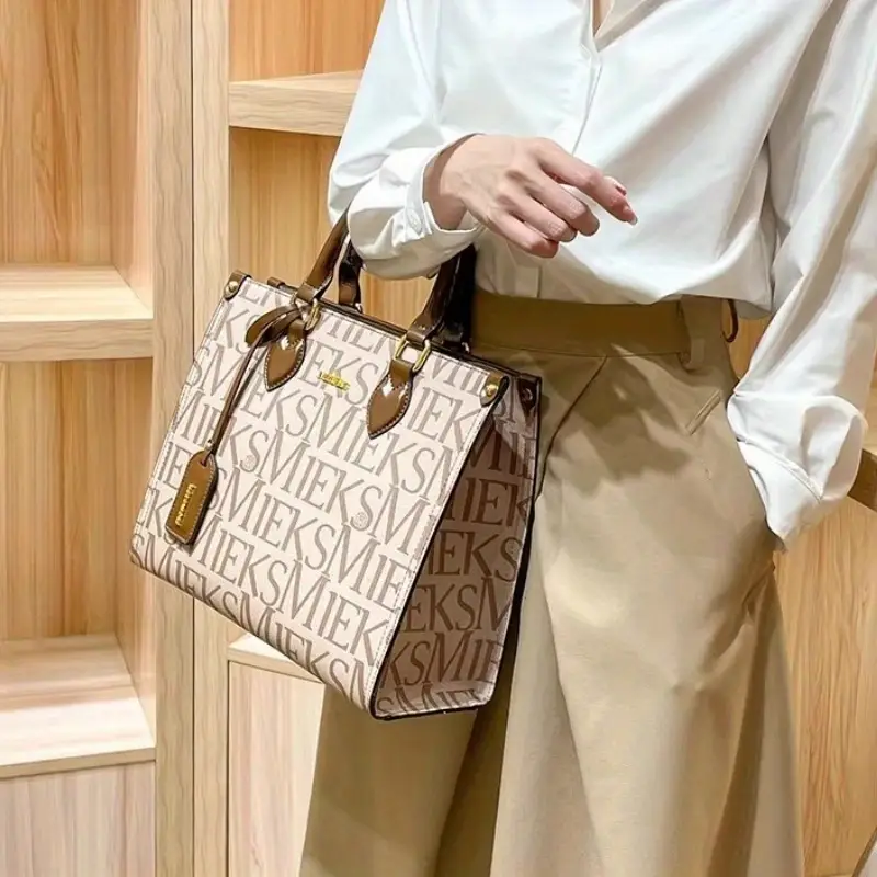 2025 new womens tote bag large capacity beige microfiber with hardware multiple compartments adjustable shoulder strap zipper closure for commuting work casual versatile carryall hardware Product details 4