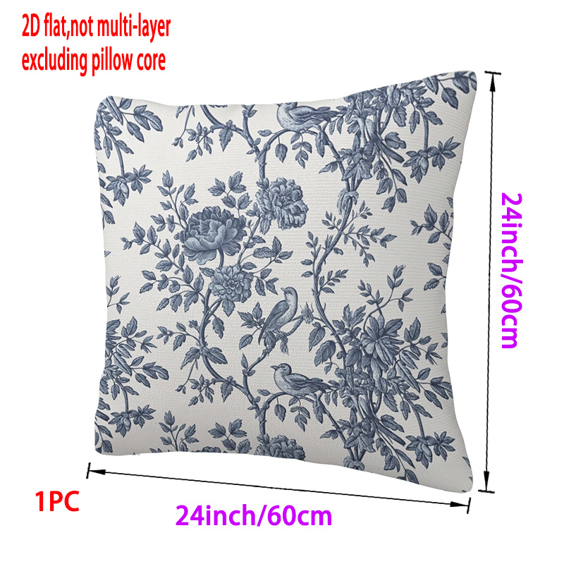 TEMU 2d Flat Printing 1pc Modern Fashion Pillowcase Blue Flowers No Pillow Core, Suitable For Balcony Sofa, Bedroom And Living Room Decoration