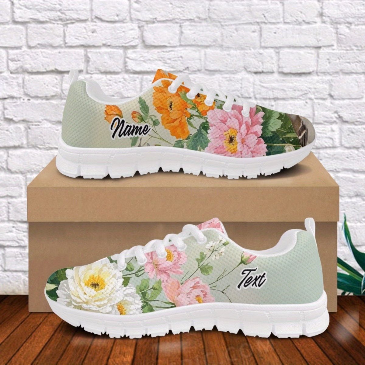 Custom Floral Name Sneakers - Personalized Sneaker...