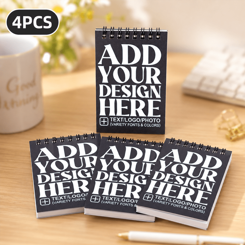 TEMU 4pcs Custom A7 Mini Pocket Notebooks. Customizable With Text, Logos, Or Images, Spiral-bound Portable Notepad, Compact Size For Use, Ideal For