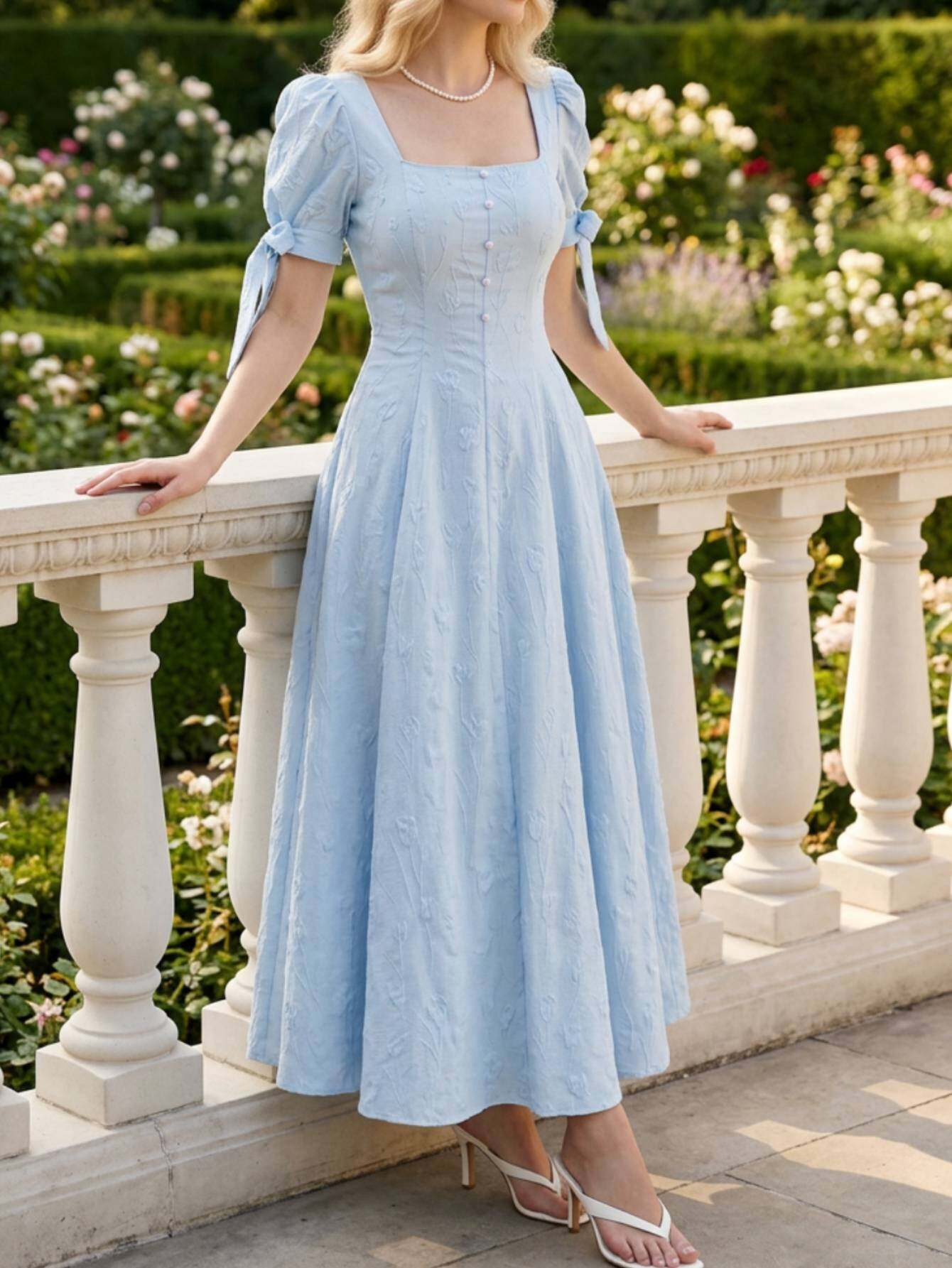 blue tea dress with sleeves Blue Tea Party Dress – June Seventh Boutique main image 0