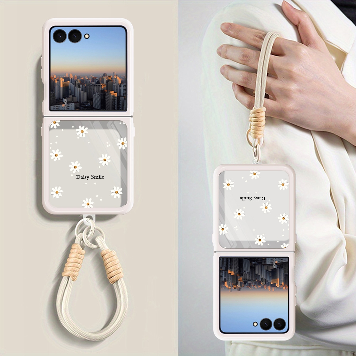 TEMU Phone Case - Foldable Phone Case With Wristband, Suitable For Galaxy Z Flip 7, Galaxy Z Flip 6, Galaxy Z Flip 5, Shockproof And Anti-loss,