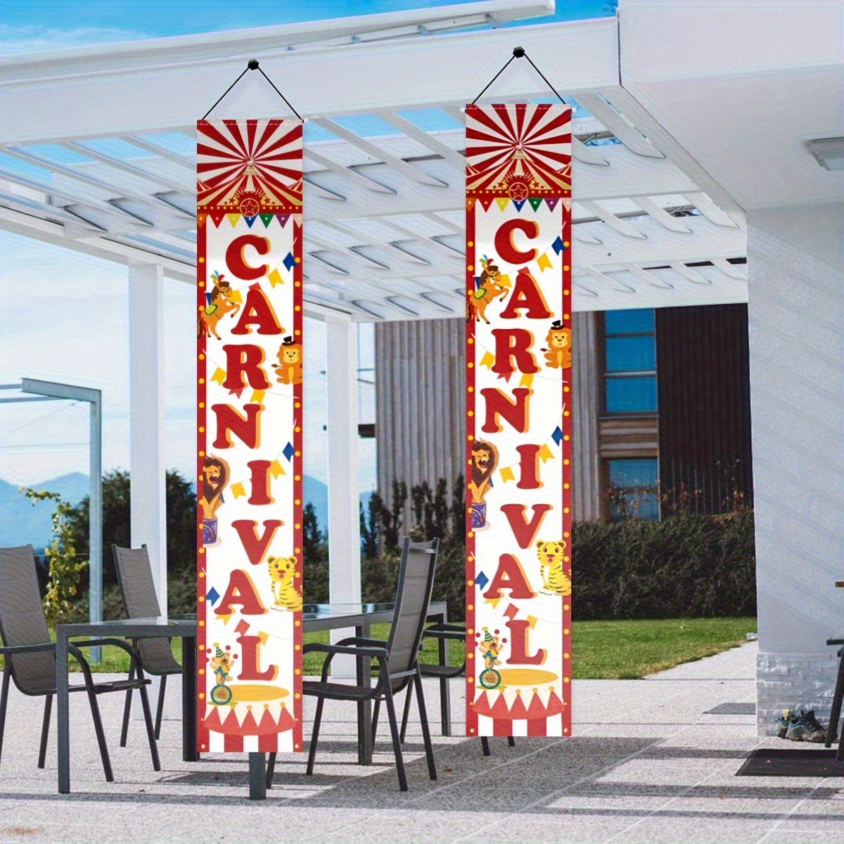 TEMU 2pcs Porch Banner | Bright Polyester Hanging Decoration With And Clown Pattern, No Power Needed, Suitable For Indoor And Outdoor Use On Yard,
