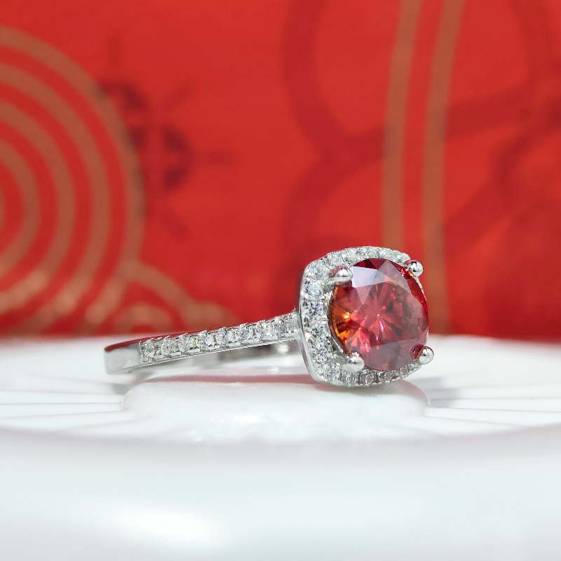 Women's 925 Silver Exquisite Red Moissanite Square-Shaped Ring