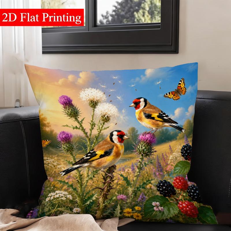 TEMU Housse de coussin 2D à impression plate, motif Goldfinch et Thistle, 1 pièce , 17.7 X 17.7 pouces, inspirée de la nature pour la décoration