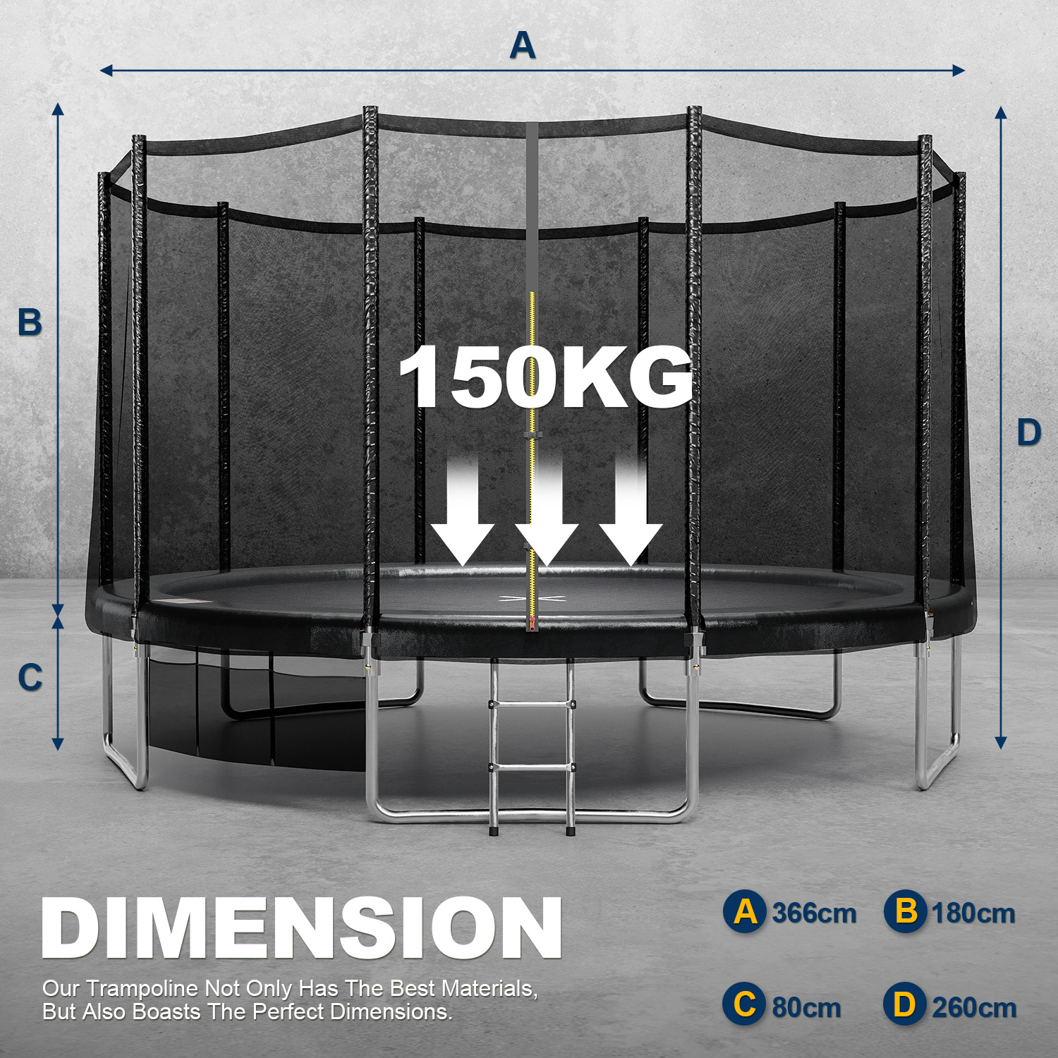 Image of Outdoor Trampoline, Diameter 183/228/305/366/427cm, Tuv Gs Certified, Indoor Trampoline, Garden Trampoline, Complete Set Including Shoe Net, Stairs, Edge Guard And Safety Net, Load Capacity 50-150kg.