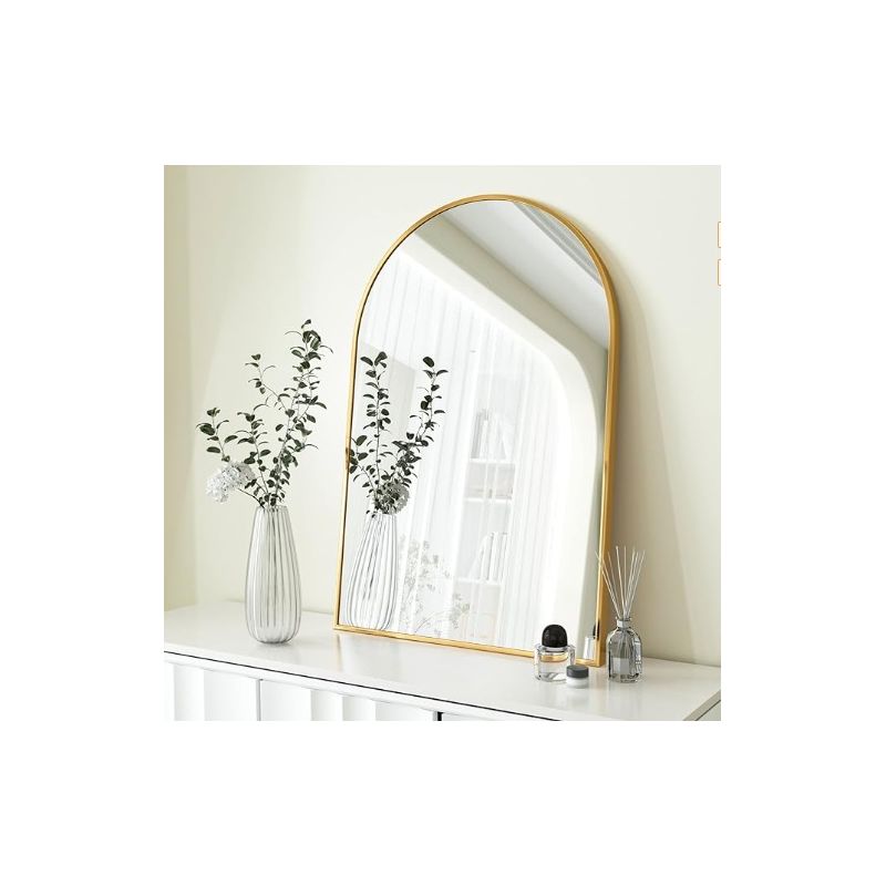 Wall-mounted Bathroom Mirror Set With Durable Aluminum Frame And 5mm Thick Arched Splicing Lens, Ideal For Bathroom Use