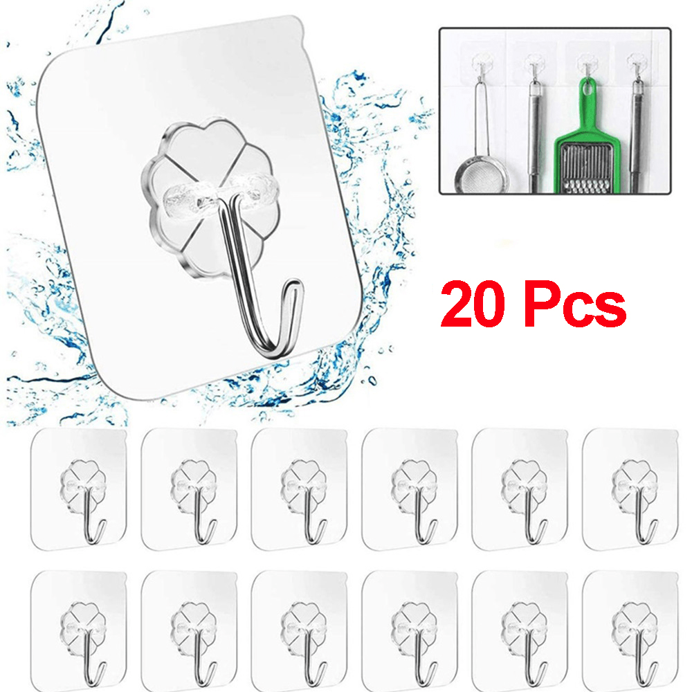 

20pcs Transparent Adhesive Hooks - , Nail-free Wall Mount For Picture Frames & More, , Use On Tiles & , Includes Screwdriver & Cleaning Brush, Adhesive Wall Hooks, Utility Hooks