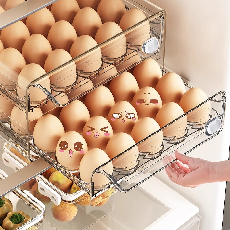 TEMU 40/60-slot Double-layer Egg Storage Box, New Kitchen Fridge Egg Preservation Box, Large-capacity , Drawer-style Egg Tray