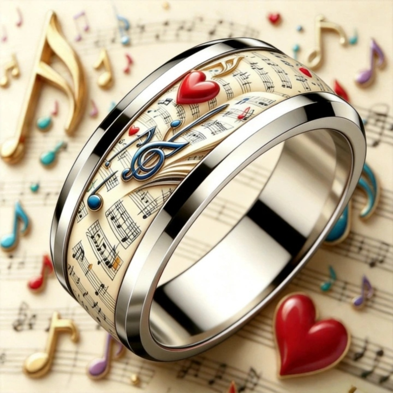 Vintage Sheet Music Heart Note 304 Stainless Steel Ring