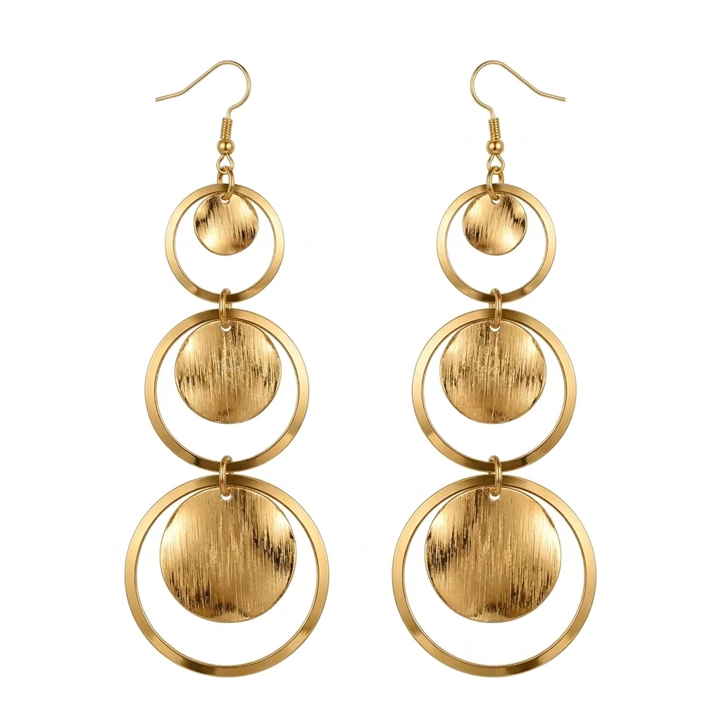 TEMU 1 Paire de Boucles d'Oreilles Pendantes LXALRY pour Femme, Vintage Minimalistes, Cercle et Disque Brossé - Longues, Géométriques, Adaptées aux