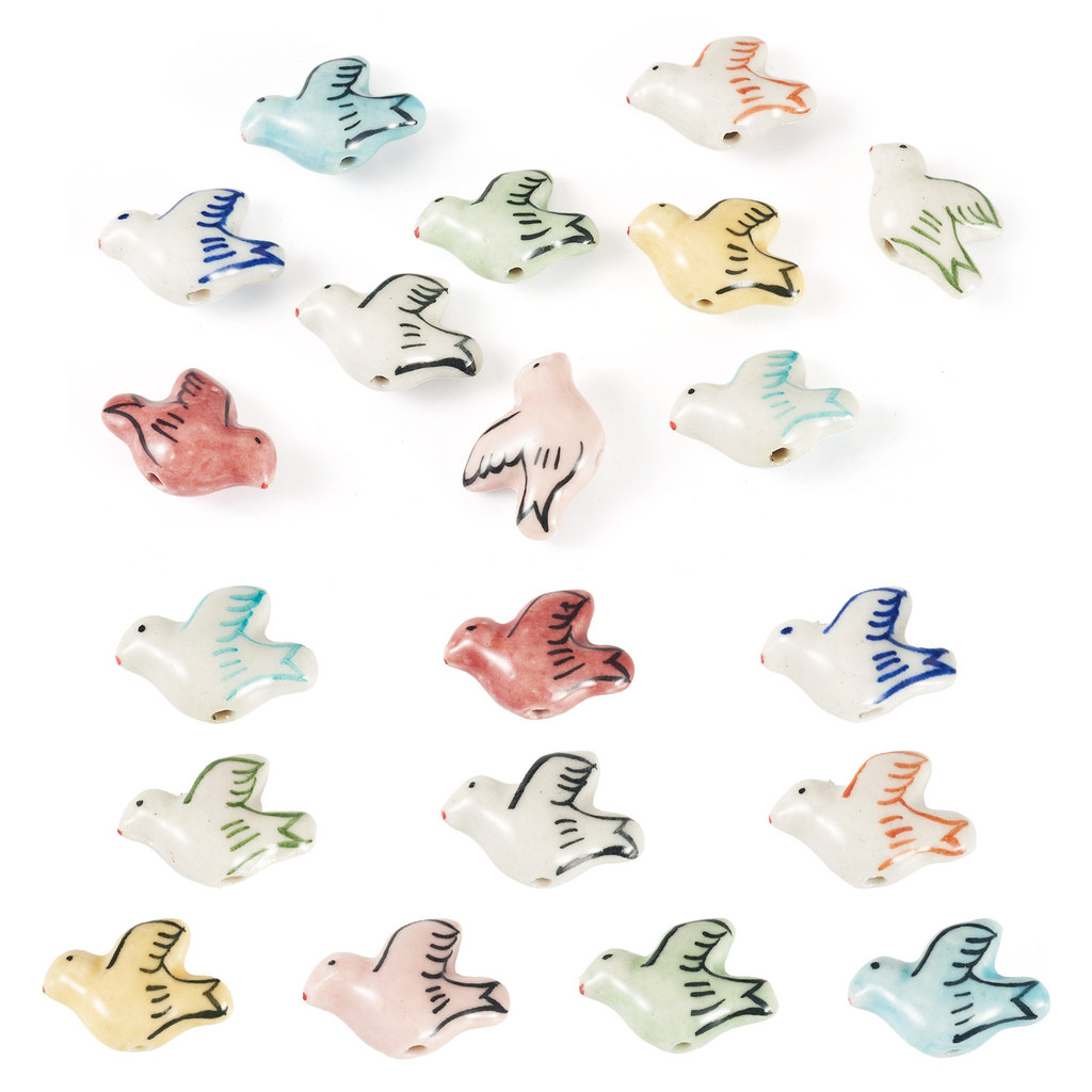 10pcs Handmade Porcelain Beads, Pigeon Shape