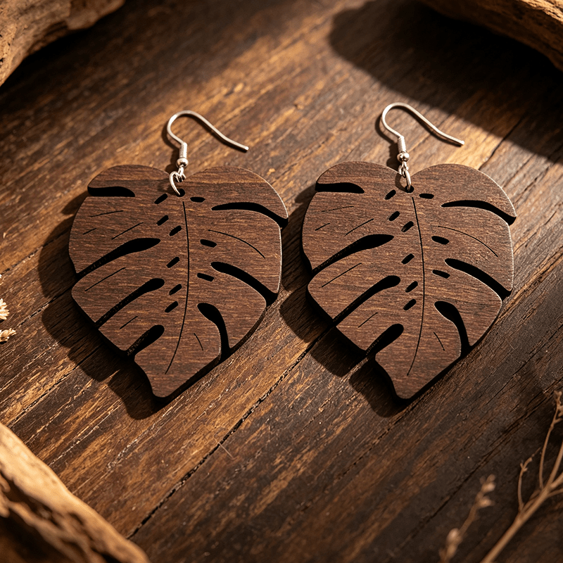 5 Pairs Autumn/Winter Wooden Leaf Earrings Set