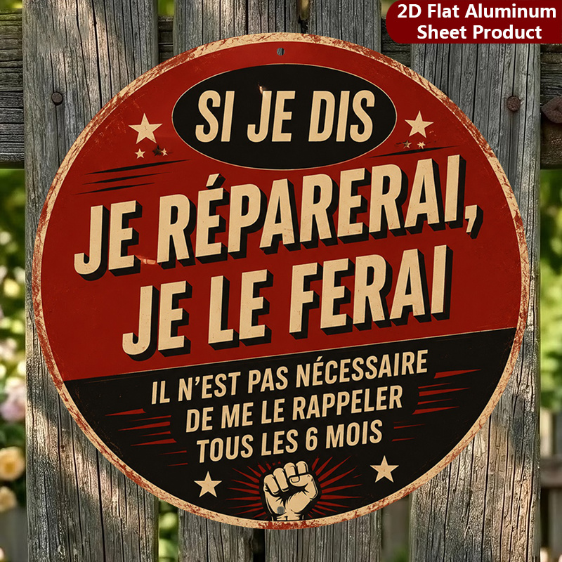 TEMU Panneau plat 2D, 1 pièce, français - 8X8 pouces, Décoration murale en métal avec typographie vintage, Panneau décoratif rétro esthétique adapté