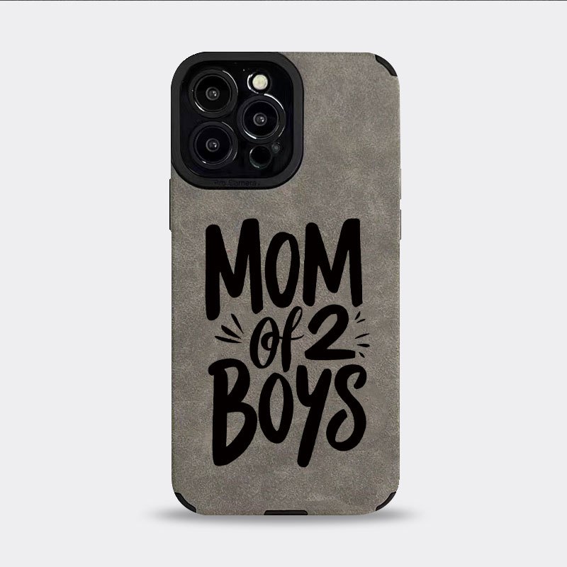 TEMU Phone Case: Comfortable Texture Phone Case With Minimalist Creative Mom Of 2 Boys Pattern Grey Phone Case Uv Printing For Iphone 17 17pro Air 17