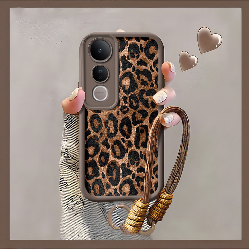 TEMU para teléfono compatible con vivo V50 Lite, TPU estampado de leopardo, cubierta con cordón
