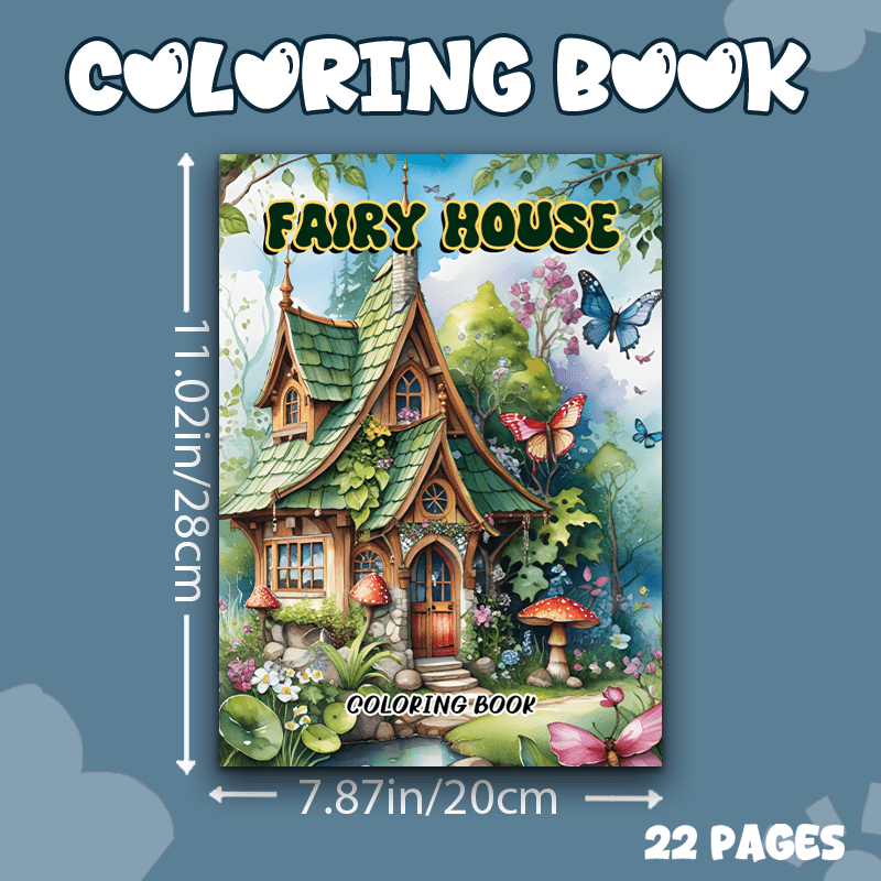 Image of 1 Fairy House Coloring Book, For New Year, Christmas, Halloween, Thanksgiving, Birthdays, Couples,