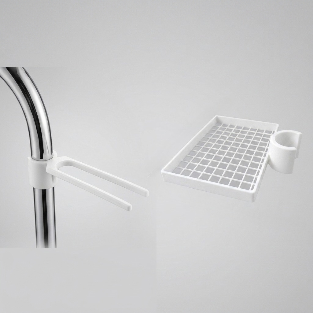 TEMU Organizador para grifo y fregadero - Soporte ajustable para esponja de cocina y barra de secado para paño de cocina - Estante colgante de