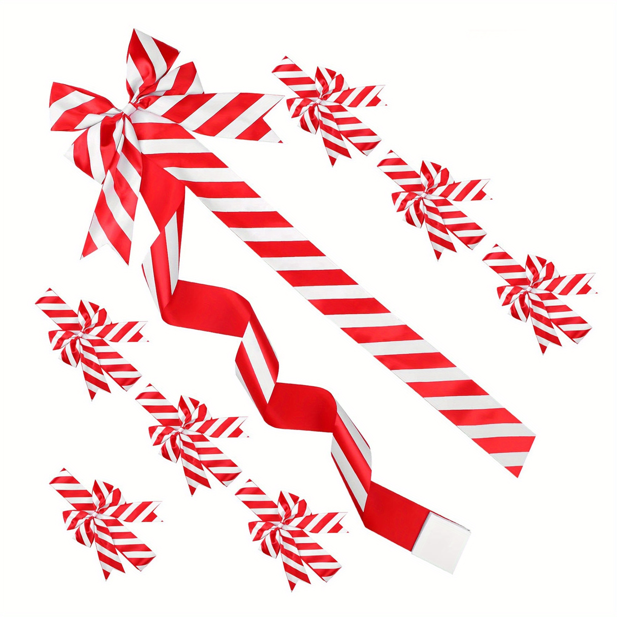 TEMU Set Of 6 Large Striped Satin Ribbon Bows For Decorating Cabinet Doors During Christmas, Perfect For Home And Kitchen Furniture