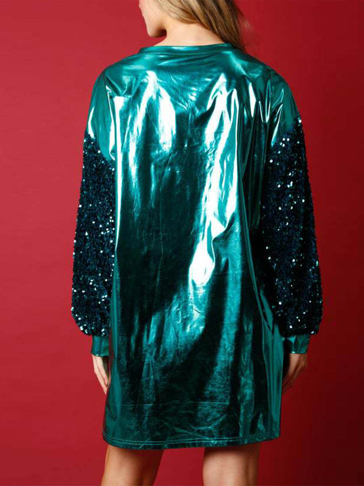 long sleeve flowy sequin dress ELLIE Formal Dress