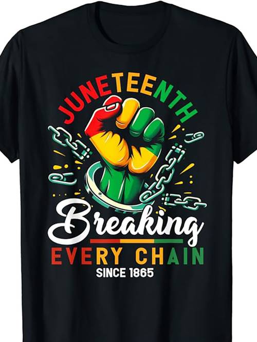 t-shirt de du juneteenth, en tissu brillant, à manches courtes et lavable en machine, pour une utilisation décontractée, commémorant des afro-américains depuis 1865, noir pur.