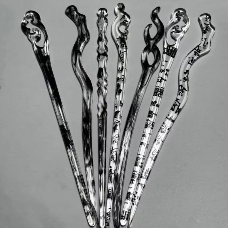 Random 5 New Ink Gray Hairpins, Literary Style Hair Accessories