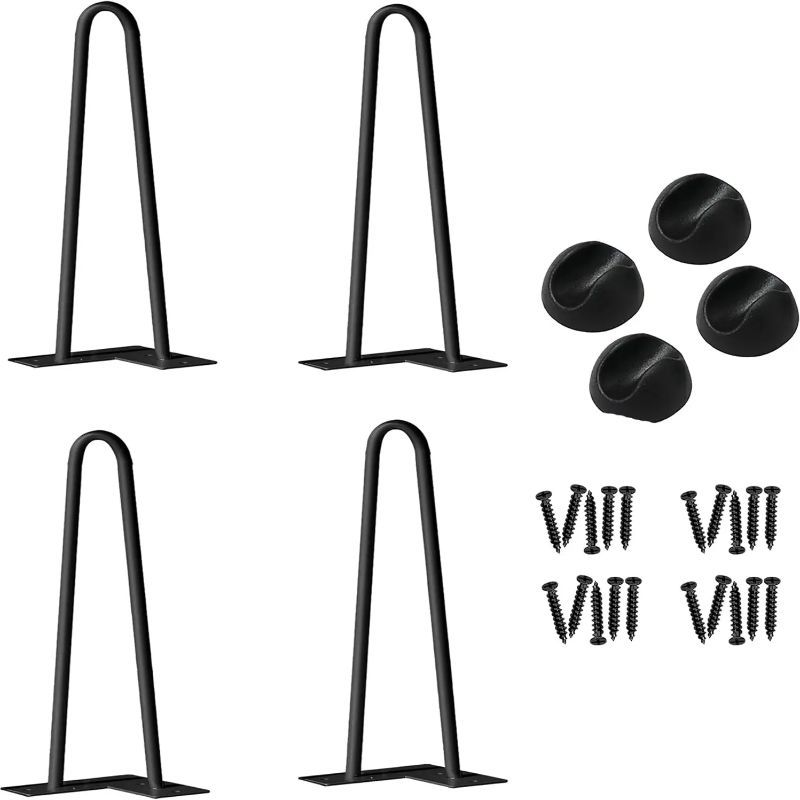 Table Legs Metal Black Hairpin Table Legs Table Feet Hairpin Legs 2-pole Leg Hairpin Legs With Floor Protectors & Screws For Coffee Tables, Stools And Other Diy Furniture
