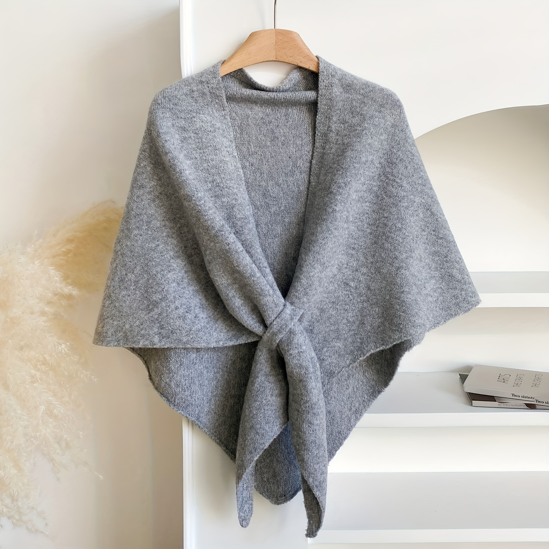 TEMU Solid Color Cross Shawl For Women Versatile Warm Neck Scarf Outerwear Women's Elegant Imitation Cashmere Scarf Shawl – Soft And Warm, Retro