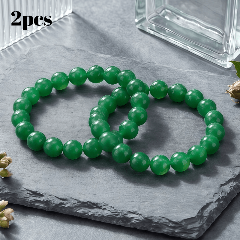 TEMU 2pcs Bracelet de en Agate - Agate Verte 8Mm, Bijoux de Mode Naturels, Unisexe, pour Toute Occasion, Style Bohème, Accessoire de Mode, , de Haute