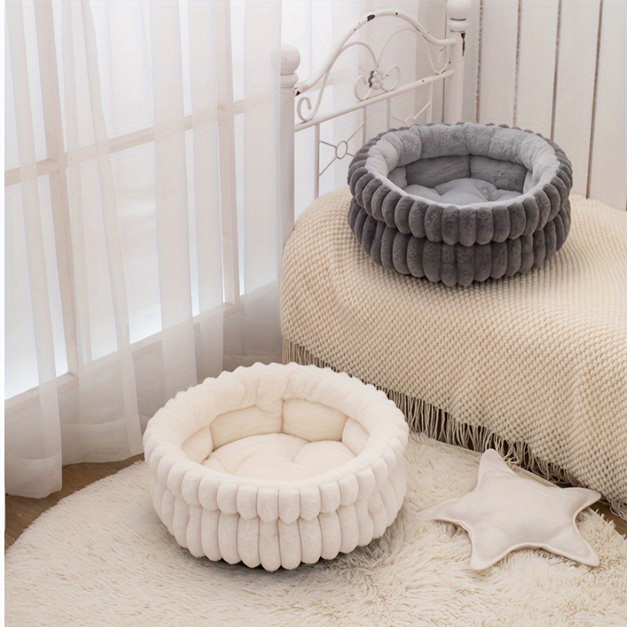 1pc washable donut pet bed for cats small dogs super soft round litter box with non slip bottom indoor   season     in multiple sizes cat litter box cozy cat furniture decorative cat bed   material Product details 5