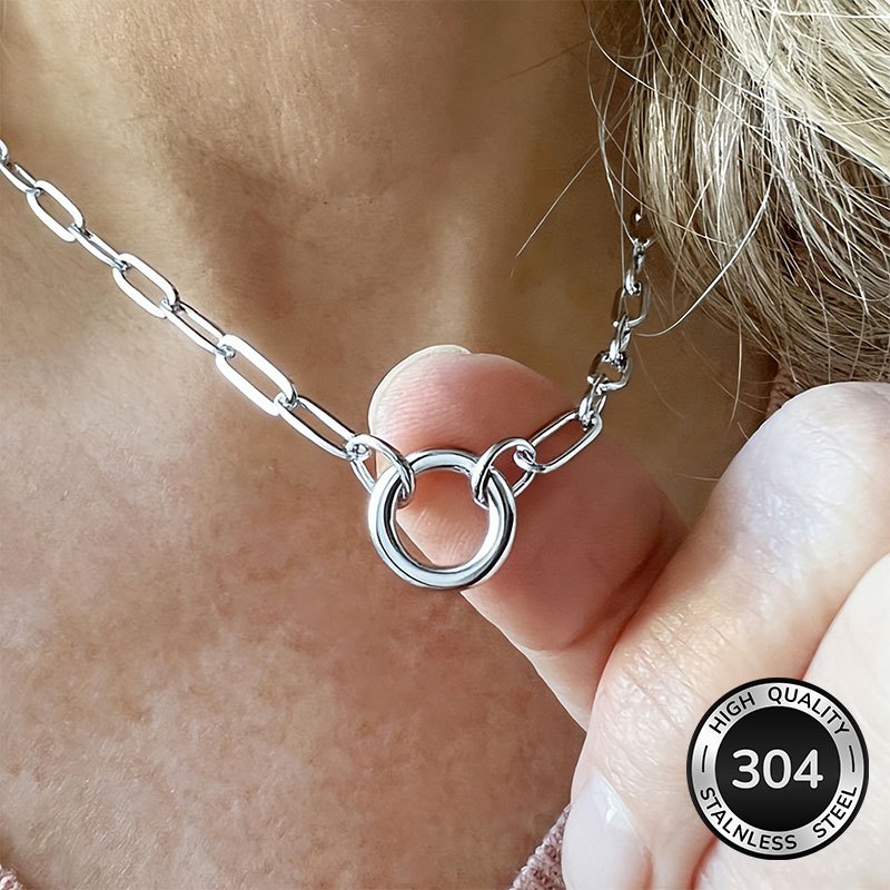 E-shop Hip-Hop Kettenhalskette 304 Edelstahl Kreisring Anhänger Halskette für Männer Frauen Schmuck