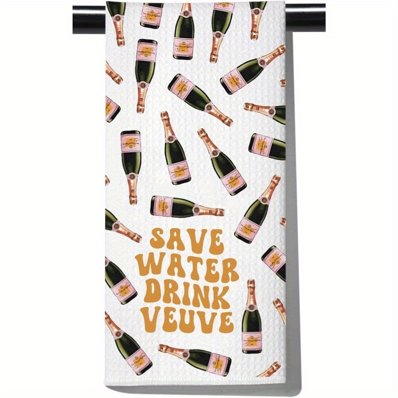 TEMU 1pc 18x26 Inch Super Soft Polyester Kitchen Towel - Champagne With " Drink " Message, Machine Washable, Contemporary Home Decor & Housewarming
