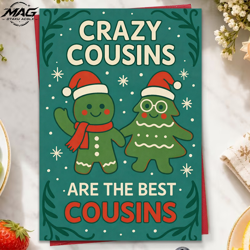 TEMU 1pc Christmas Card For Cousin, Crazy Cousins Are The Best Cousins, Illustration Of 2 Gingerbread Men Wearing Santa Hats, Suitable For Sending To