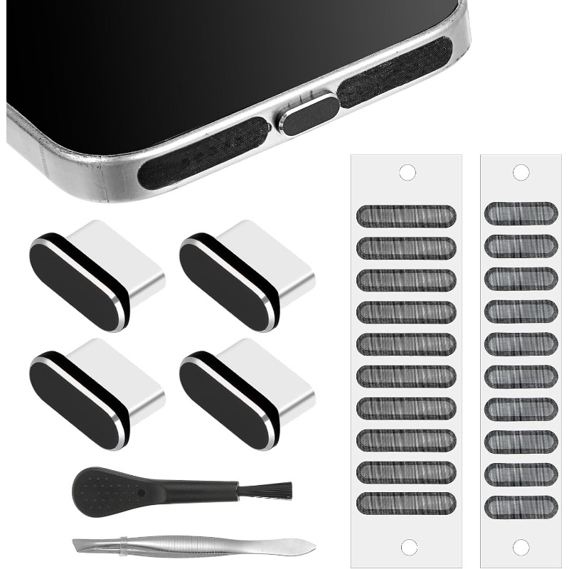 Zaščitni pokrovi za mobilni telefon, USB C zaščitni pokrovček, etui za mobilni telefon z zvočnikom in kompletom za čiščenje, protiprašna zaščita