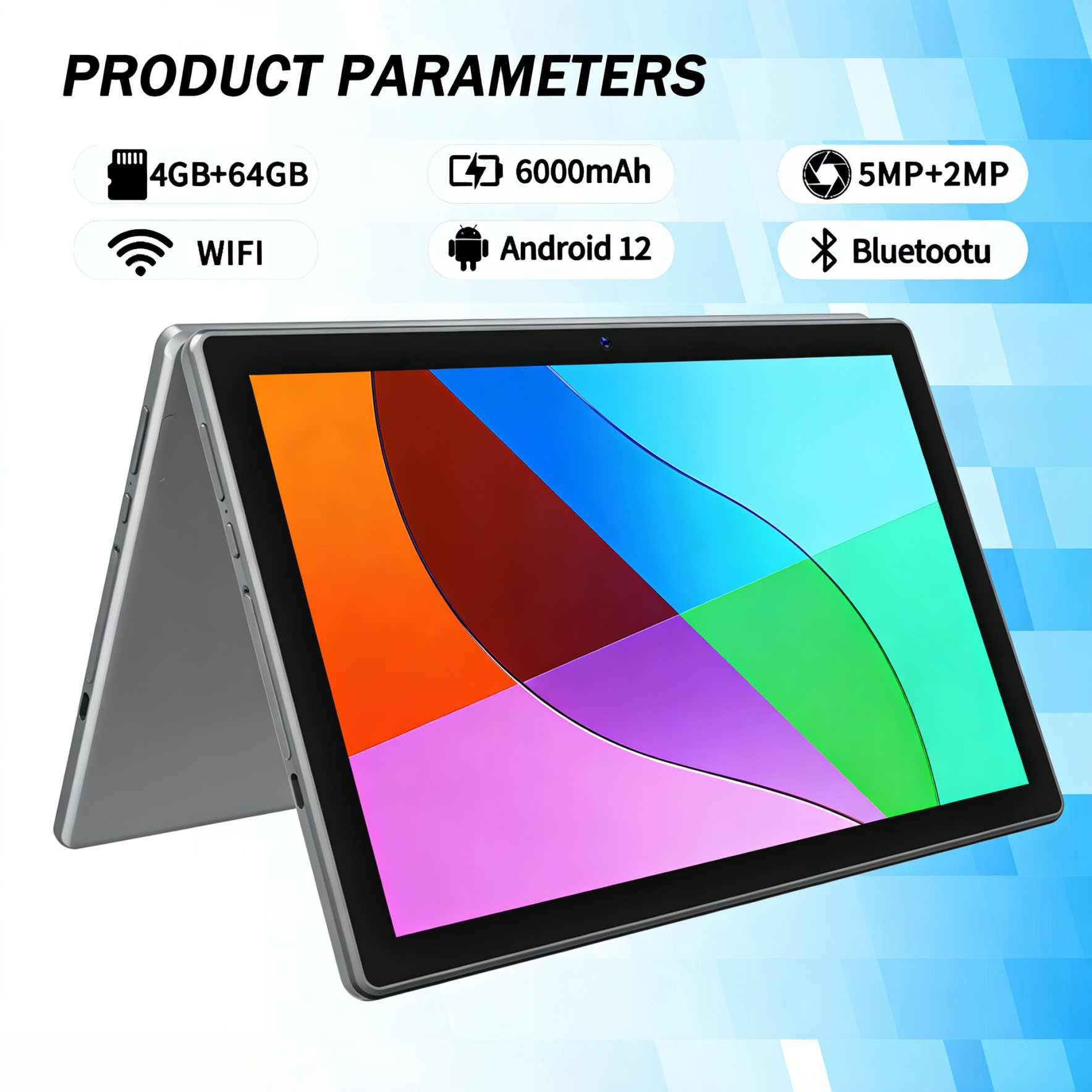 i-  tableta nueva 2025   12 de 10.1 pulgadas, con pantalla hd de 1920x1280, procesador mtk de    , 4gb de   + 64gb de rom, compatible con    , batería de larga duración de 6000mah, cámaras duales, wifi 6, posicionamiento gps, bluetooth, altavoces duales,   1