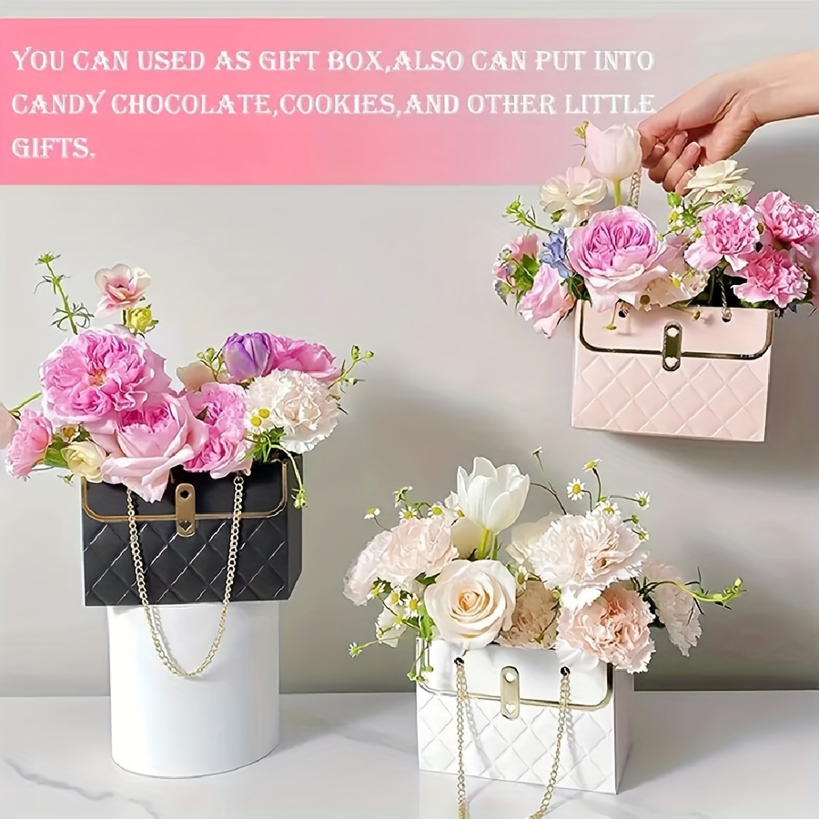 

6-pack Paper Flower Bouquet Storage Boxes With Handles, Reusable Boxes For Florists, Weddings, Valentine's Day, Birthday Parties, And Floral Arrangements - Easy