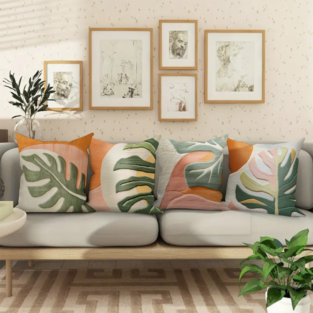 TEMU 4pcs Modern Monstera Leaf Pillow Covers - & Botanical Print Cases Suitable For Farmhouse, Living Room, Sofa, Patio - /outdoor Decorative Cover
