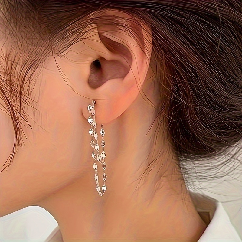 a pair of elegant earrings with double layer chains and tassels suitable for gift   and daily wear classic daily jewelry accessories holiday and birthday gifts anniversary gifts   Product details 5