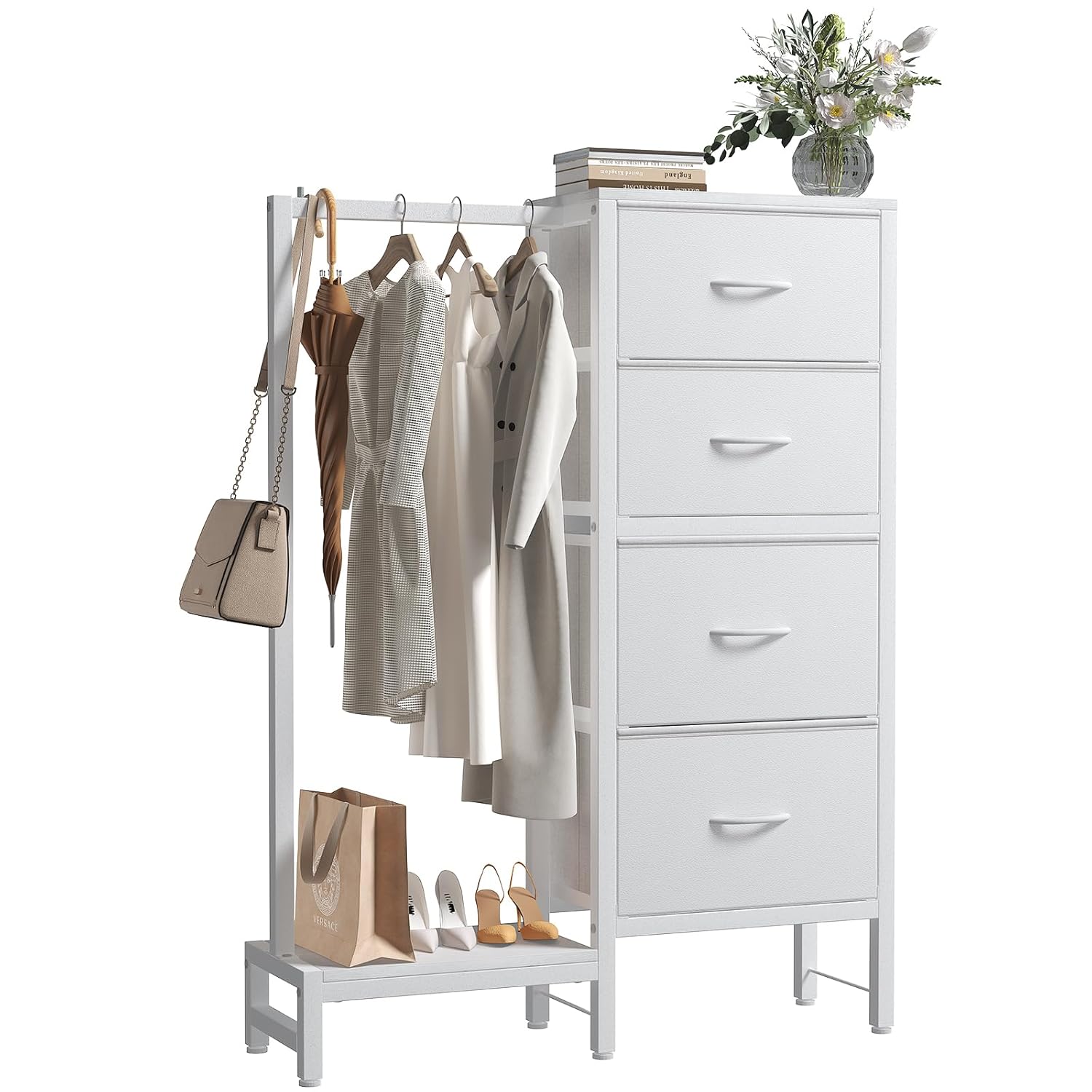 TEMU Dresser With Hanging Rack, 4 Drawers Small Closet For Bedroom, Assembled By Flipping Left And Righte Clothes Rack, Sturdy Frame